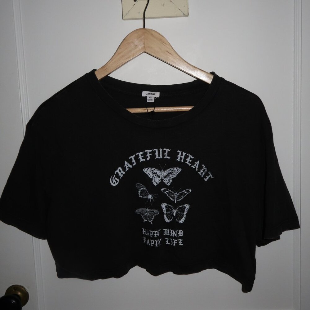 NWT Garage Avery Ultra Chopped Tee in washed black cropped graphic tee